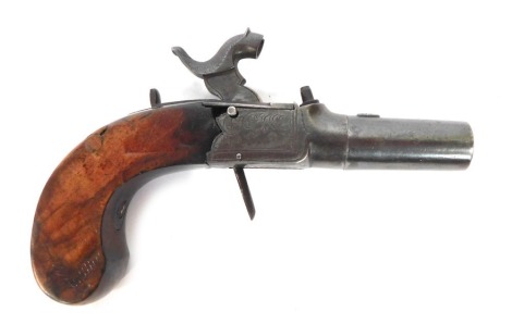 An early 19thC box lock percussion pistol, by Rigg of London with figured walnut handle, 15cm.
