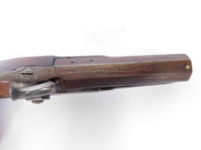 A 19thC overcoat pocket percussion pistol, by H Mortimer of London with hexagonal barrel, chased lock, figured walnut stock and steel ramrod, 22cm long. - 4