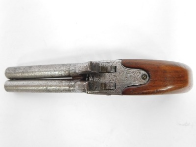 An early 19thC double barrel percussion pocket pistol, walnut handle, 20cm. - 4