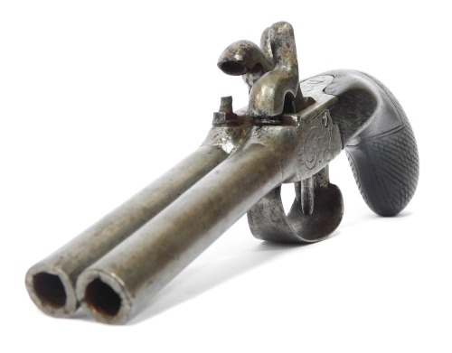 An early 19thC double barrel percussion pistol, with rosewood handle, 23cm.