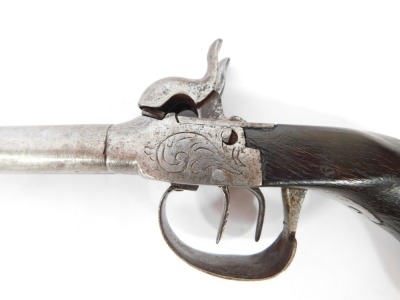 An early 19thC double barrel percussion pistol, with rosewood handle, 23cm. - 3