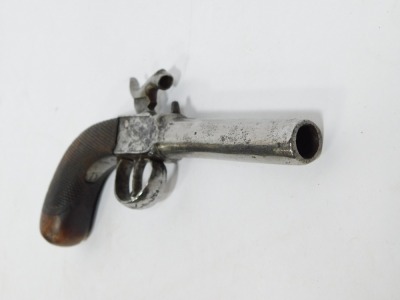 An early 19thC box lock percussion pocket pistol, with nailed walnut handle, 18cm. - 2