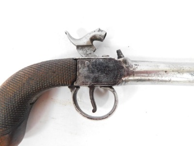 An early 19thC box lock percussion pocket pistol, with nailed walnut handle, 18cm. - 3