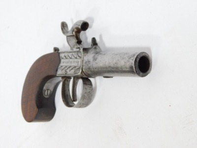 An early 19thC box lock percussion pistol, by Wood of Worcester with detachable barrel, engraved lock plate and walnut handle, 16cm. - 2