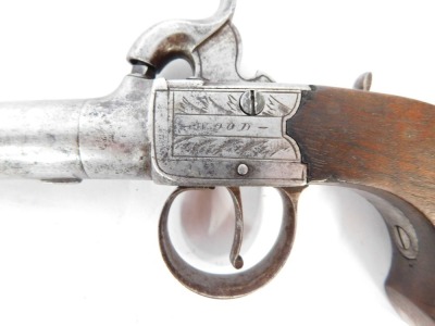 An early 19thC box lock percussion pistol, by Wood of Worcester with detachable barrel, engraved lock plate and walnut handle, 16cm. - 4