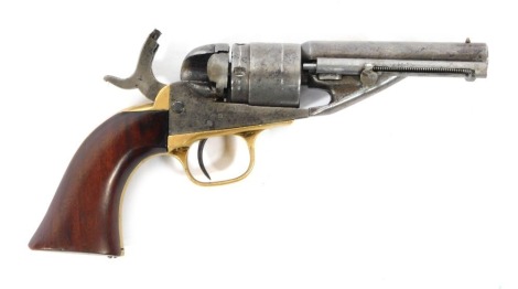 A 19thC Colt .38 calibre Rim Fire conversion pistol, patents for 1871 and 1872, stamped with serial nos. 11400 and 23124, with brass fittings and walnut handle, 22cm.