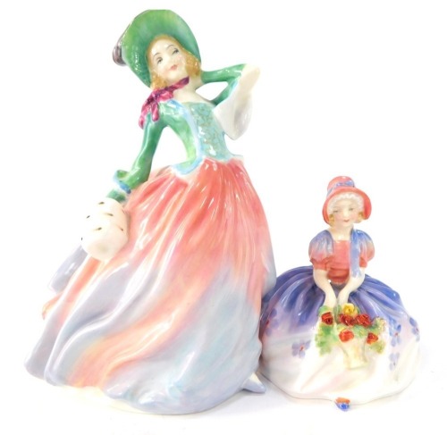 Two Royal Doulton figures, comprising Autumn Breezes, 20cm high, and Monica, 11cm high. (2)