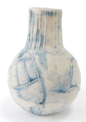 A Kahn Pottery studio pottery vase, with ribbed stem and flower body on a blue ground, stamped to underside, 9cm high. - 2