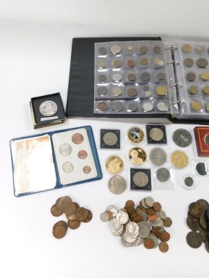 A group of coins, comprising Penny Farthings, King's Shillings, George V Shillings/Florins, Victorian Pennies, Festival of Britain commemorative coins, coin packs, album containing mixed UK and World stamps, commemorative crowns, etc. (a quantity) - 2