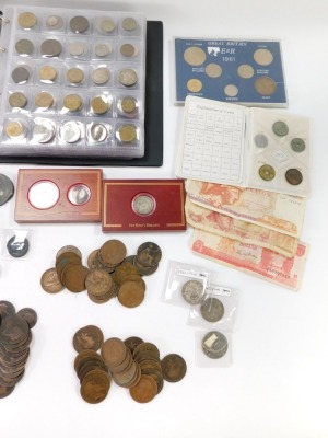 A group of coins, comprising Penny Farthings, King's Shillings, George V Shillings/Florins, Victorian Pennies, Festival of Britain commemorative coins, coin packs, album containing mixed UK and World stamps, commemorative crowns, etc. (a quantity) - 4