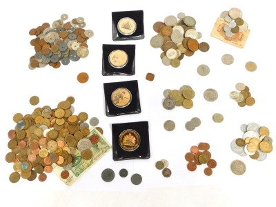Assorted GB coins, being mainly early 20thC pennies, George VI and other two shillings, similar period sixpence, etc., Jubilee Mint commemoratives and a selection of world coinage including Spain, Greece, Ireland, Jersey, Denmark, Russia, Turkey, Switzerl
