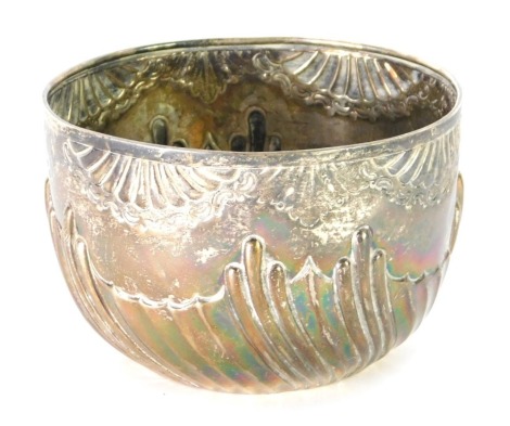 A Victorian silver plated christening bowl, with part fluted design, bearing inscription for Margaret Mole, 7th July 1896, 3 ½oz.