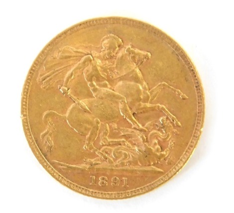 A Victorian full gold sovereign 1891.