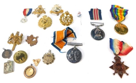 A WWI medal group, comprising The Great War of Civilisation Medal, 1914-1915 Star and The George V Defence Medal, awarded to 552 Pte T Holding A CYC Corps, along with a George V Bravery in the Field Medal, awarded to 189620 PNR T Holding R E, together wit