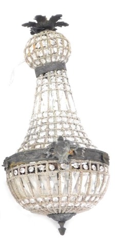 A chandelier, with metal supports and glass beads, 64cm high.