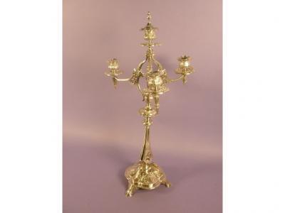 A Victorian silver plated four branch candelabra