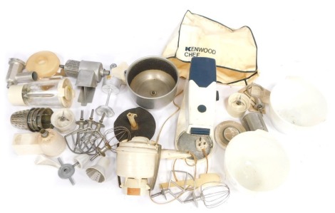 A Kenwood mixer and various accessories, to include blender, mincer, ice cream maker, etc. (AF). (a quantity) WARNING! This lot contains untested or unsafe electrical items. It is supplied for scrap or re-conditioning only. TRADE ONLY