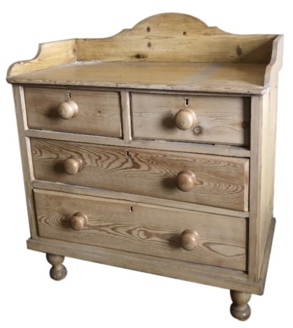 A Victorian stripped pine tray top chest, of two short and two long graduated drawers, 86cm wide.