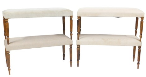 A set of four early Victorian style stained beech window seats, with reeded legs, 100cm x 40cm.