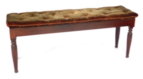 A 19thC and later adapted mahogany window seat, with reeded legs and a copper underside, 48cm high, 128cm wide, 34cm deep.