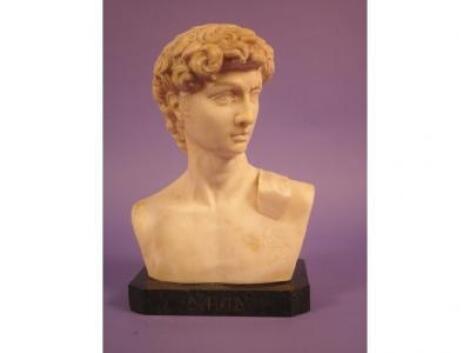 A carved marble bust of David