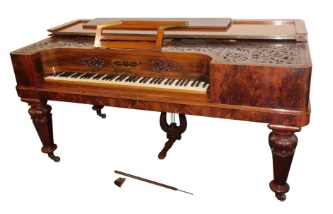 An early Victorian flamed mahogany square piano by Collard & Collard.