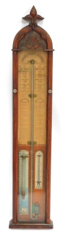 A 19thC Admiral Fitzroy's barometer, with arched carved oak case, 117cm high.