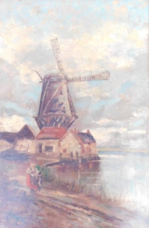 Bob Manning (20thC School). Windmill lake scene, oil on board, 74.5cm x 49cm, in gilt frame.