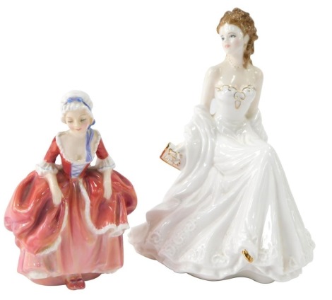 Two ceramic ladies, comprising Royal Worcester Anniversary, 19cm high, and a Royal Doulton Goody Two Shoes, 12.5cm high. (2)