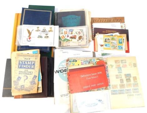 Postcards and stamps, enclosed in various albums, to include amateur stamp collection, black and white postcards, etc. (a quantity)