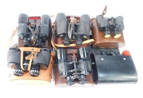 Six pairs of cased binoculars, to include Vespa MkII, unbranded and other binoculars. (6)