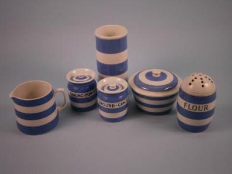 Various items of T.G. Green blue Cornishware to include:- a flour shaker