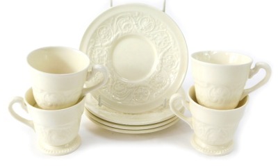 A Wedgwood set of four coffee cans and saucers in the Patrician pattern, each on a cream ground with floral decoration. - 2