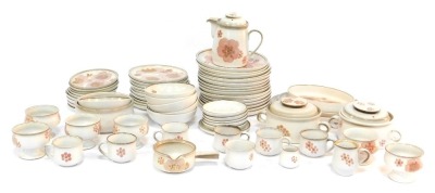 A Denby pink flowers pattern part tea and dinner service, comprising cups and saucers, tureens, serving bowls, graduated meat plates, dinner plates, etc. (a quantity) - 4