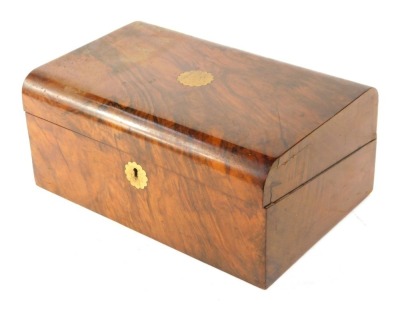 A 19thC walnut writing box, with domed lid, with brass central plates and key plate, 15cm high, 35cm wide, 22cm deep. - 4