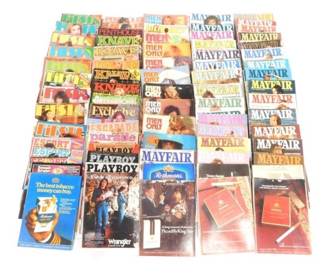 Gentleman's glamour magazines, approx 140, to include Mayfair, Men Only, Knave, Playboy, Penthouse, Escort, and Fiesta. (1 box)