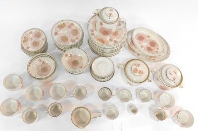 A Denby pink flowers pattern part tea and dinner service, comprising cups and saucers, tureens, serving bowls, graduated meat plates, dinner plates, etc. (a quantity) - 2