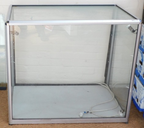 An aluminium framed illuminated display cabinet, 90cm high, 100cm wide, 60cm deep.