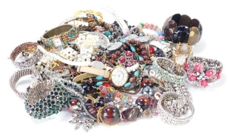 A group of costume jewellery, comprising bracelets, bangles, wristwatches, etc. (1 box)