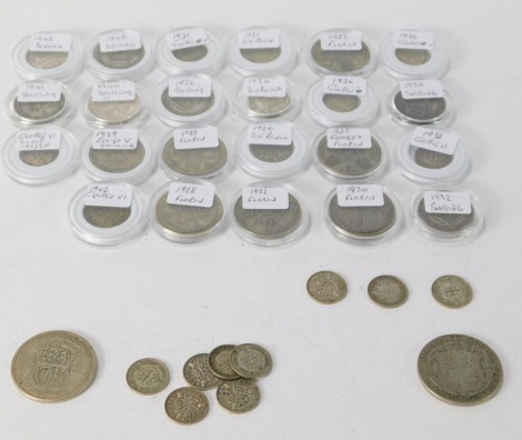 Silver and other coins, comprising florins, threepenny bits, shillings, etc. (a quantity)