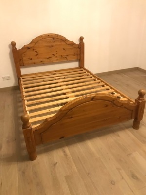 A pine double bedstead with drawers, pine dressing mirror, and a further boxed mirror. (3) - 3