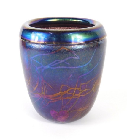 A 20thC John Ditchfield Glasform vase, no.10.339, in opalescent colours, predominately in blue, green and purple, signed with etched number beneath, 21cm high.