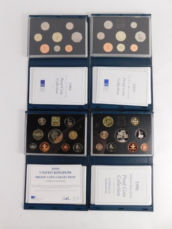 Various Royal Mint coin sets, collectors sets 1994, 1995, 1996, and 1999. (4)