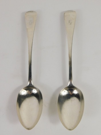 A pair of George IV silver tablespoons, old English pattern, initialled, London 1810, 20cm long, 4.1oz. (2)