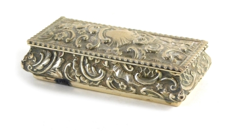 An Edward VII silver box, repousse decorated with scrolls, Birmingham 1902, 9cm wide, 2oz.