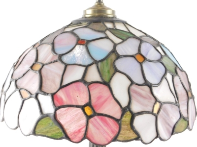 A Tiffany style table lamp, with floral shade in many colours on a turned stem, 56cm high. - 2