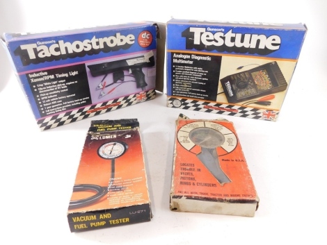 A Gunson tachostrobe and diagnostic meter, vacuum tester and compressor tester.