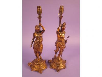 A pair of Victorian gilt bronze figures of Native American Indians