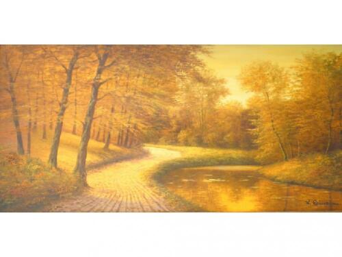 W. Reimann, River Landscape with a woodland path, oil on canvas, 48cm x