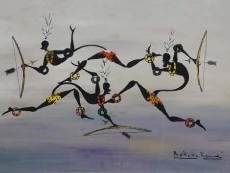 Bokoko Rene (20thC). Entwined figures holding bows, watercolour, signed, 24cm x 32cm.